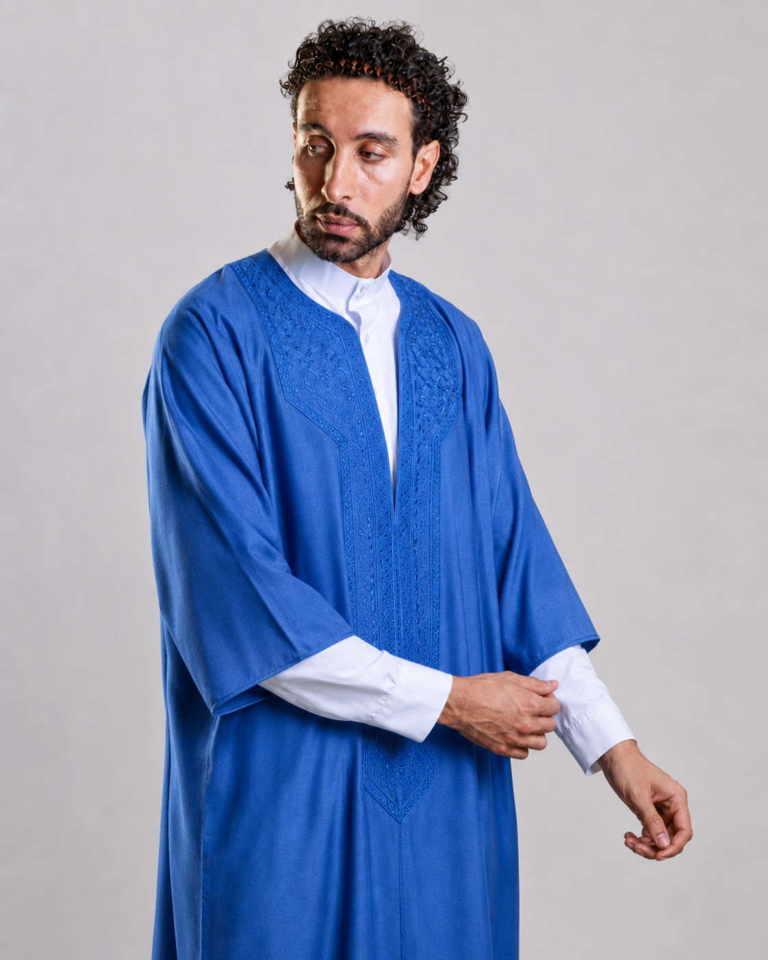 Gandoura Chaâbia bleu clair Ziri Couture