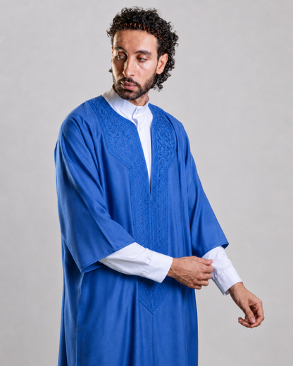 Gandoura Chaâbia bleu clair Ziri Couture